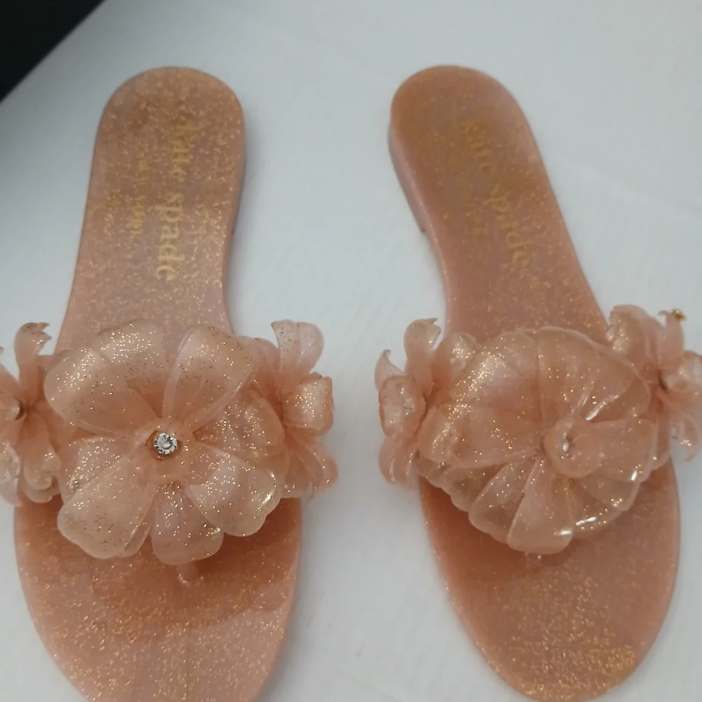 kate spade Women's Glitter Peach Floral Slide Sandals Sizes 7/10 New $35 - Picture 2 of 10